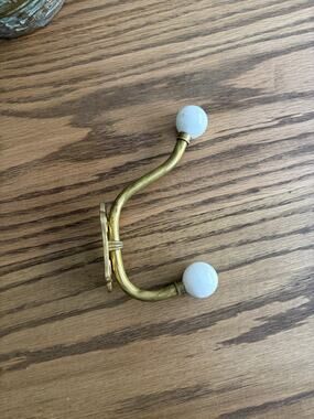 Vintage Brass Wall Mount Coat Hook Wall Hanger Hook with Porcelain Knobs
